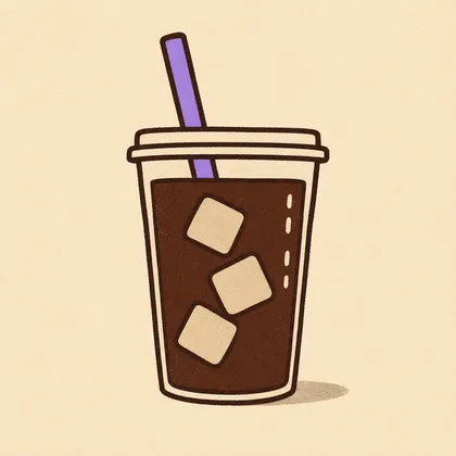 A drawn iced coffee cup with a lilac straw