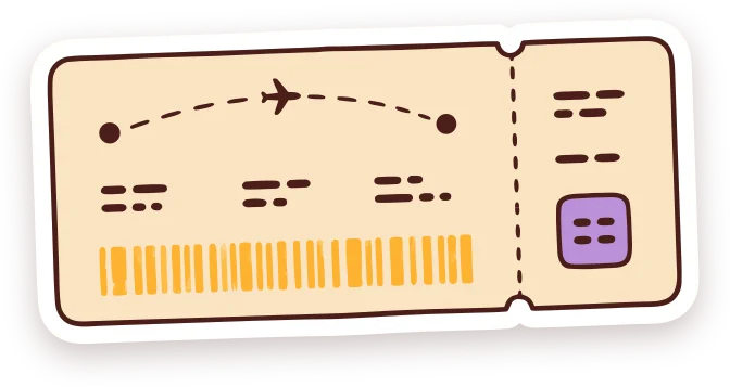 A boarding pass with a dotted flight path