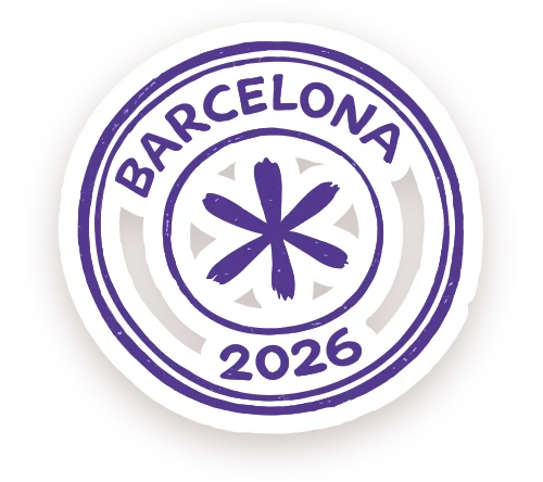 A round postmark stamp reading BARCELONA 2026 around an asterisk
