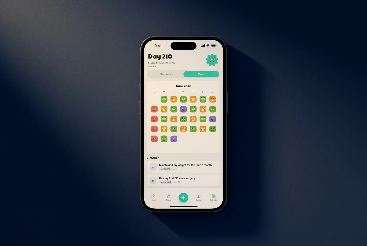 The mood calendar flat-lay: a month at a glance, moods in soft colour