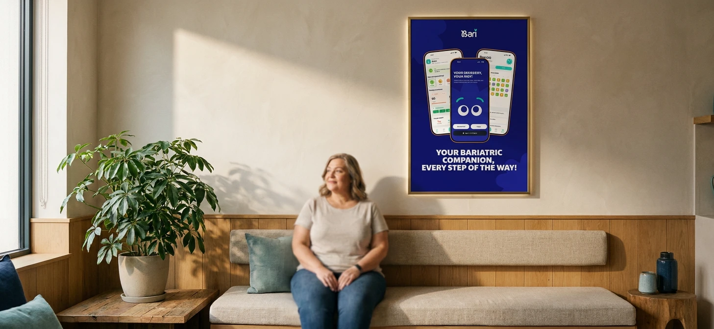 A Bari poster on the wall of a bariatric clinic waiting room