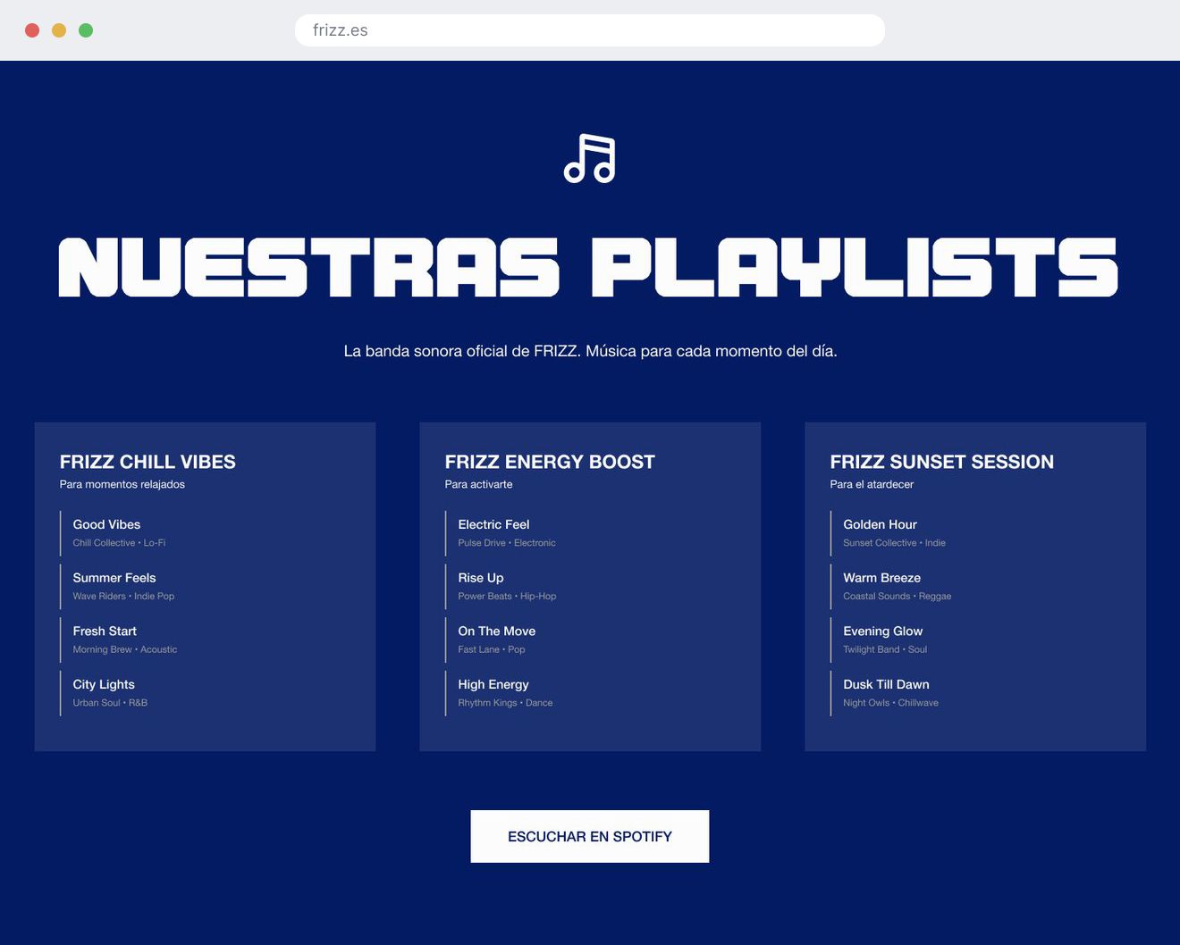 The soundtrack: the playlists section in its browser window