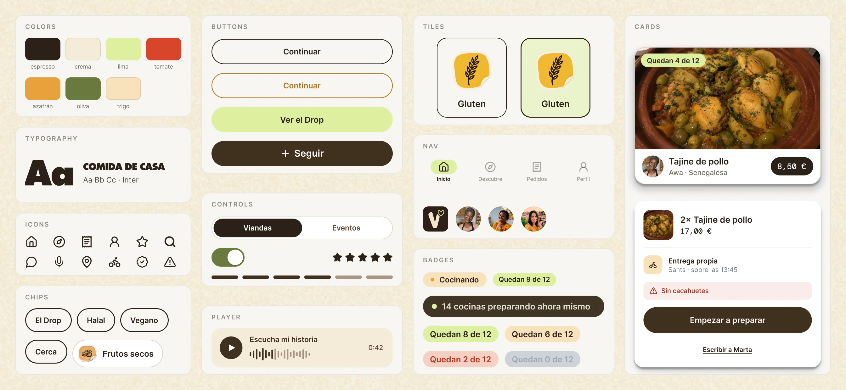 The system board, v7: tokens, components, allergen stickers, and the kitchen-named colour tokens