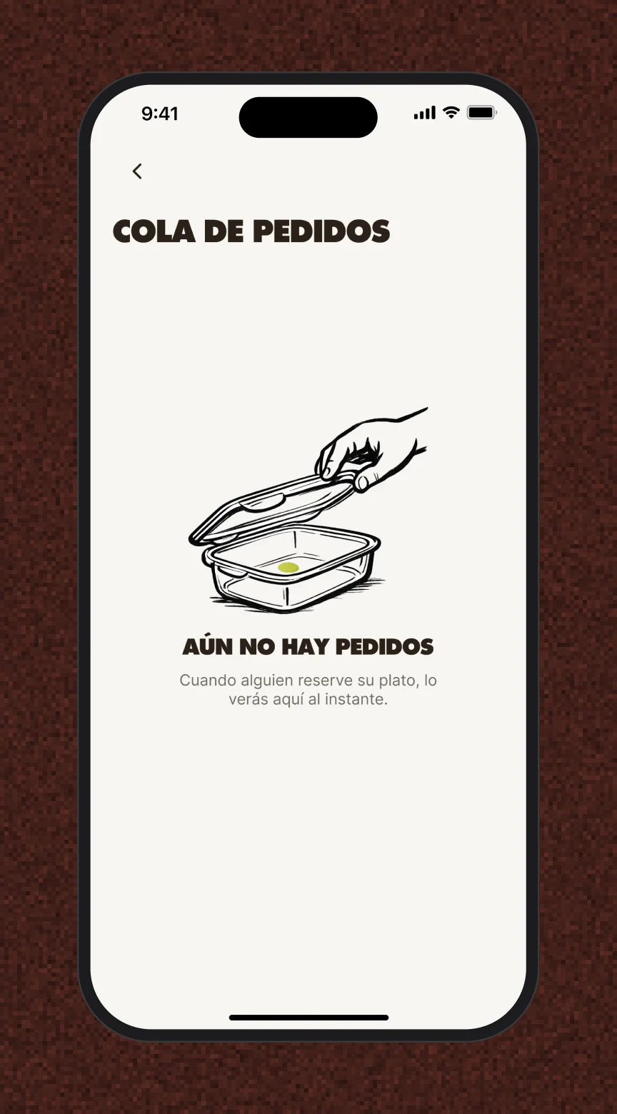 Cola vacía: the empty order queue, drawn