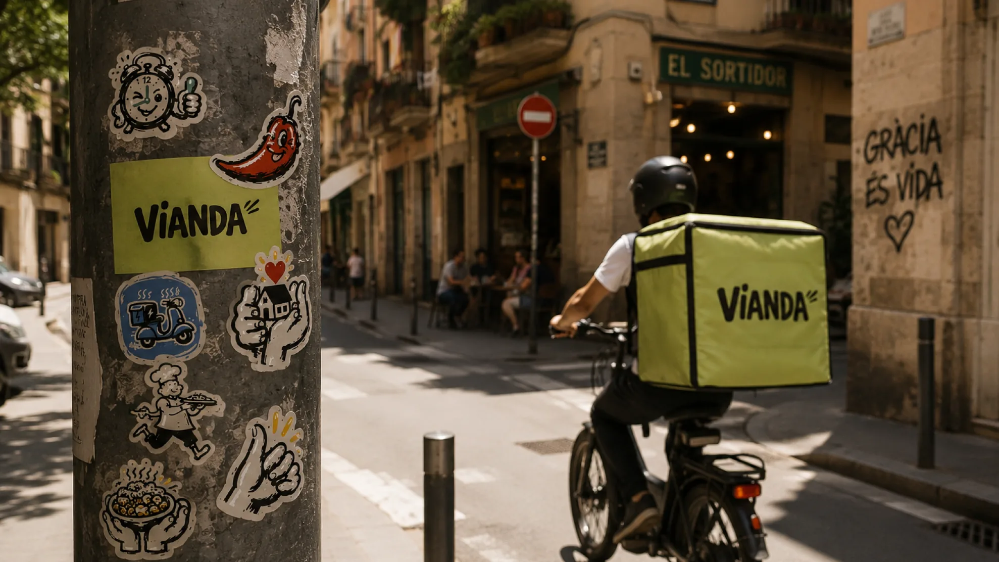 The Vianda mark out in the street